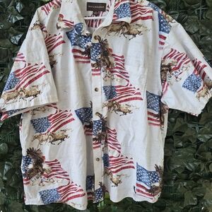 Bit & Bridle American Flag Western Button Up Short Sleeve Shirt